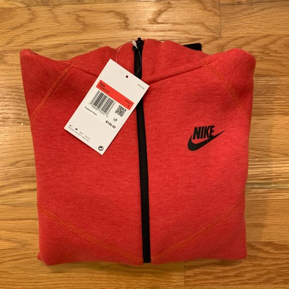 NWT Nike Tech Fleece Full-Zip Hoodie Kids LARGE Red - Picture 12 of 14